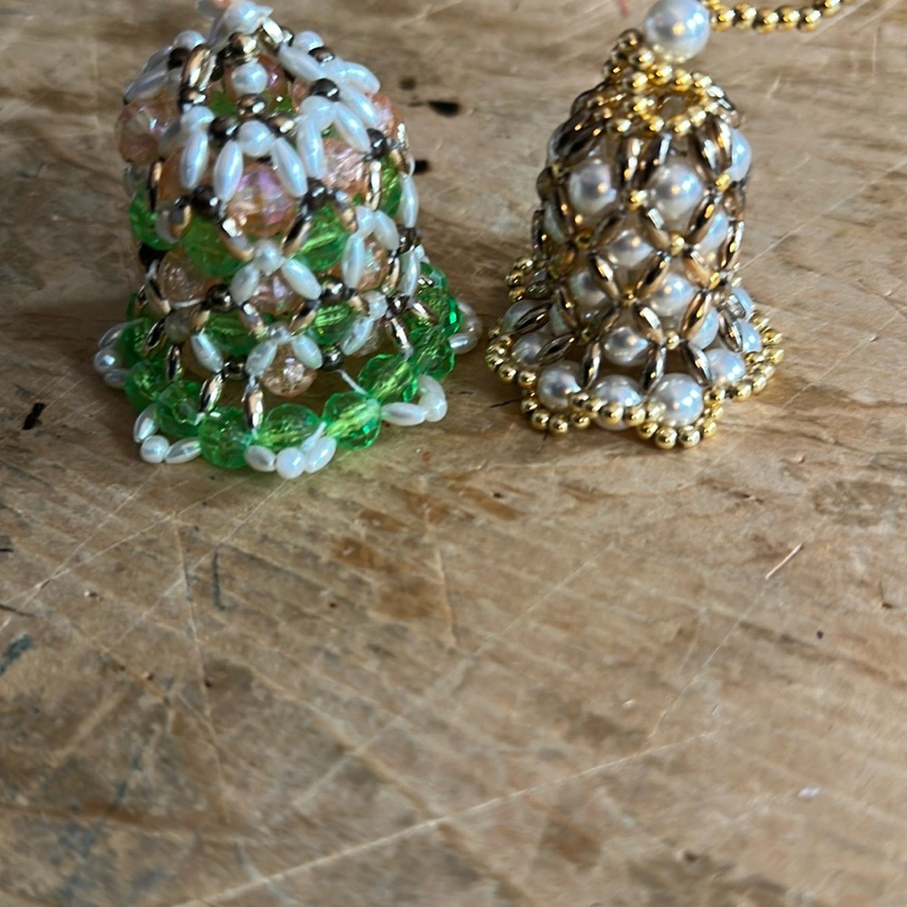 Hand Crafted Gold and Green Holiday Ornaments- Vintage